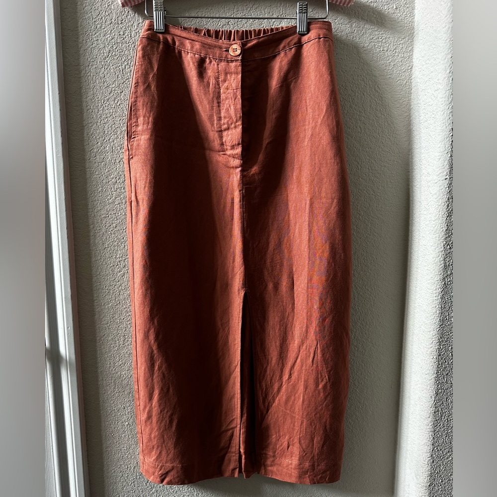 Terracotta Linen Midi Skirt
